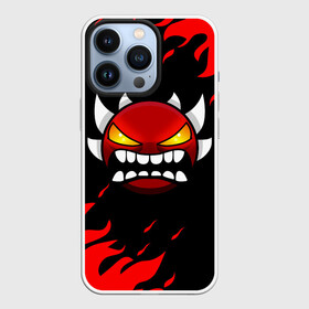 Чехол для iPhone 13 Pro с принтом GEOMETRY DASH DEMON RED FIRE в Петрозаводске,  |  | Тематика изображения на принте: 2d | arcade | demon | fire | flame | game | geometry dash | meltdown | red fire | robtop | smile | аркада | геометрический тире | демон | красный огонь | огонь | раннер | смайлы | эмоции