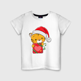 Детская футболка хлопок с принтом Подарок   год тигра в Петрозаводске, 100% хлопок | круглый вырез горловины, полуприлегающий силуэт, длина до линии бедер | 2022 | год тигра | новый год | новый год 2022 | символ года | тигр | тигренок | тигрица | тигры