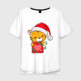 Мужская футболка хлопок Oversize с принтом Подарок   год тигра в Петрозаводске, 100% хлопок | свободный крой, круглый ворот, “спинка” длиннее передней части | 2022 | год тигра | новый год | новый год 2022 | символ года | тигр | тигренок | тигрица | тигры