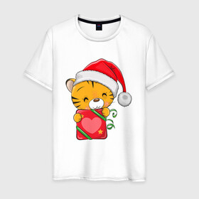 Мужская футболка хлопок с принтом Подарок   год тигра в Петрозаводске, 100% хлопок | прямой крой, круглый вырез горловины, длина до линии бедер, слегка спущенное плечо. | 2022 | год тигра | новый год | новый год 2022 | символ года | тигр | тигренок | тигрица | тигры