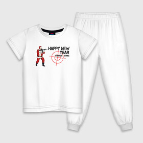 Детская пижама хлопок с принтом Дед Counter Strike в Петрозаводске, 100% хлопок |  брюки и футболка прямого кроя, без карманов, на брюках мягкая резинка на поясе и по низу штанин
 | Тематика изображения на принте: автомат | дед | надпись | прицел | санта