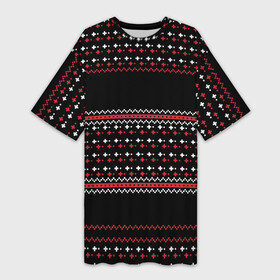 Платье-футболка 3D с принтом НОВОГОДНИЙ ПАТТЕРН  SWEATER в Петрозаводске,  |  | 2020 | 2021 | 2022 | christmas | meow | meowy christmas | merry | леденец | нг | новогодний | новый год | рождество | свитер | узоры