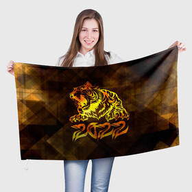Флаг 3D с принтом Хищник Тигр 2022 в Петрозаводске, 100% полиэстер | плотность ткани — 95 г/м2, размер — 67 х 109 см. Принт наносится с одной стороны | 2022 | tiger | восточный тигр | год тигра | кошка | тигр | тигренок | хищник