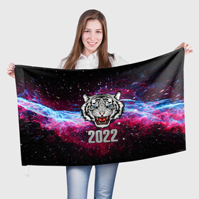 Флаг 3D с принтом ЧЁРНЫЙ ТИГР НОВЫЙ ГОД 2022   GRAY TIGER NEW YEAR в Петрозаводске, 100% полиэстер | плотность ткани — 95 г/м2, размер — 67 х 109 см. Принт наносится с одной стороны | 2022 | beast | merry christmas | new year | red bow | santa hat | snow | tiger | winter | winter is coming | year of the tiger | год тигра | дед мороз | животные | звери | зверь | зима | зима 2022 | зима близко | новог | новогодни