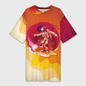 Платье-футболка 3D с принтом Космический скейтборд в Петрозаводске,  |  | волны | космонавт | космос | планеты | скейтборд