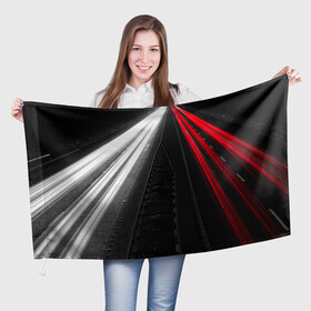 Флаг 3D с принтом Unlimited Highway в Петрозаводске, 100% полиэстер | плотность ткани — 95 г/м2, размер — 67 х 109 см. Принт наносится с одной стороны | highway | unlimited | авто | автобан | движение | дорога | ночь | огни | трасса | трафик | траффик | фары | шоссе