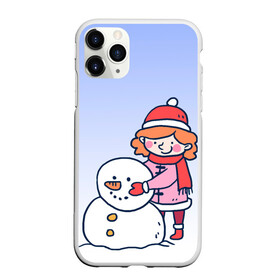 Чехол для iPhone 11 Pro матовый с принтом Девочка лепит снеговика в Петрозаводске, Силикон |  | Тематика изображения на принте: 2022 | девочка | зима | зимние забавы | милота | рисунок | снег | снеговик | снежок | холод
