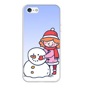 Чехол для iPhone 5/5S матовый с принтом Девочка лепит снеговика в Петрозаводске, Силикон | Область печати: задняя сторона чехла, без боковых панелей | Тематика изображения на принте: 2022 | девочка | зима | зимние забавы | милота | рисунок | снег | снеговик | снежок | холод