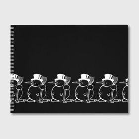 Альбом для рисования с принтом Снеговик на черном фоне в Петрозаводске, 100% бумага
 | матовая бумага, плотность 200 мг. | snowman | зима | минимализм | новый год | снеговик