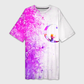Платье-футболка 3D с принтом Pink Moon в Петрозаводске,  |  | beautiful pattern | brand | crescent | girl | girls | moon | pink | top | бренд | девочка | дувушкам | красивый рисунок | луна | полумесяц | розовый | топ
