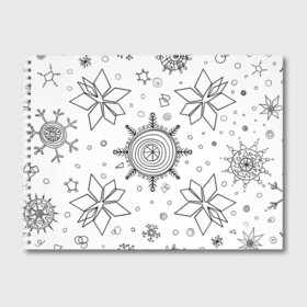 Альбом для рисования с принтом Паттерн из простых чёрных снежинок в Петрозаводске, 100% бумага
 | матовая бумага, плотность 200 мг. | бесшовный | графика | зима | зимний | зимний паттерн | карандашом | паттерн | простые снежинки | снег | снегопад | снежинка | снежинки | чёрные снежинки | чёрный карандаж