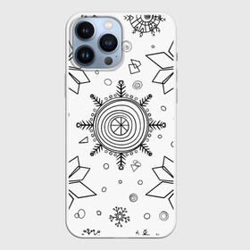 Чехол для iPhone 13 Pro Max с принтом Паттерн из простых чёрных снежинок в Петрозаводске,  |  | Тематика изображения на принте: бесшовный | графика | зима | зимний | зимний паттерн | карандашом | паттерн | простые снежинки | снег | снегопад | снежинка | снежинки | чёрные снежинки | чёрный карандаж