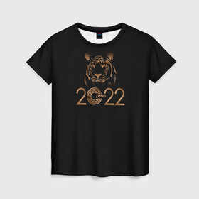 Женская футболка 3D с принтом 2022 Tiger Bronze Theme в Петрозаводске, 100% полиэфир ( синтетическое хлопкоподобное полотно) | прямой крой, круглый вырез горловины, длина до линии бедер | 2022 | год тигра | нг | новый год | подарки на новый год | праздник | рождество | тигр