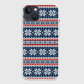 Чехол для iPhone 13 с принтом Knitted Christmas Pattern в Петрозаводске,  |  | christmas | holiday | knitted pattern | new year | pattern | snowflakes | texture | вязаный узор | новый год | праздник | рождество | снежинки | текстура | узор