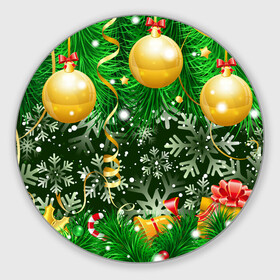 Круглый коврик для мышки с принтом Новогоднее Настроение (Елка) в Петрозаводске, резина и полиэстер | круглая форма, изображение наносится на всю лицевую часть | 2022 | елка | елочные игрушки | елочные шарики | зимнее настроение | новогоднее настроение | новый год | новый год 2022 | снежинки