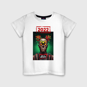 Детская футболка хлопок с принтом Cyberpunk 2022 Heppy New Year в Петрозаводске, 100% хлопок | круглый вырез горловины, полуприлегающий силуэт, длина до линии бедер | 2022 | cyberpunk | cyberpunk 2077 | new year | зима | новый год 2022 | праздник