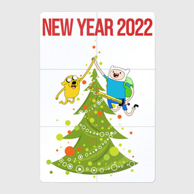Магнитный плакат 2Х3 с принтом Adventure Time 2022 Happy New Year в Петрозаводске, Полимерный материал с магнитным слоем | 6 деталей размером 9*9 см | Тематика изображения на принте: 2022 | adventure time | animation | new year | время приключений | новый год 2022