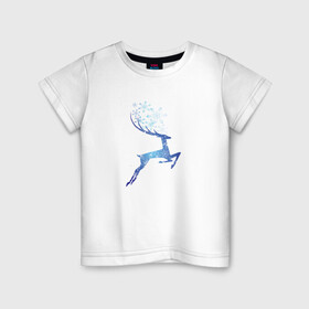 Детская футболка хлопок с принтом Снежный Волшебный Олень в Петрозаводске, 100% хлопок | круглый вырез горловины, полуприлегающий силуэт, длина до линии бедер | волшебный олень | животное | новый год | новый год 2022 | олень | рисунок | снежинки