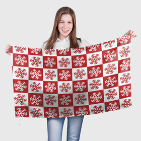 Флаг 3D с принтом Шахматные Снежинки в Петрозаводске, 100% полиэстер | плотность ткани — 95 г/м2, размер — 67 х 109 см. Принт наносится с одной стороны | зима | новогоднее настроение | новый год | снежинки | шахматные снежинки | шахматы