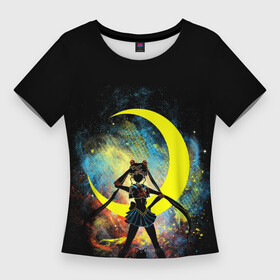 Женская футболка 3D Slim с принтом Sailormoon Сейлормун на фоне звезд в Петрозаводске,  |  | sailormoon | зашита | звезды | луна | лунная призма | сейлормун