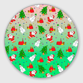 Круглый коврик для мышки с принтом Новогодний узор елка санта в Петрозаводске, резина и полиэстер | круглая форма, изображение наносится на всю лицевую часть | 2022 | градиент | елки | новый год | праздник | радость | санта | узор | шаблон
