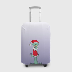 Чехол для чемодана 3D с принтом Дед Сквиди Санта мороз в Петрозаводске, 86% полиэфир, 14% спандекс | двустороннее нанесение принта, прорези для ручек и колес | дед мороз | микс образов | мультфильм | настроение | оссьминог | персонаж | праздник | санта клаус | сквидвард | старикашка | сухой старик | шапка санты
