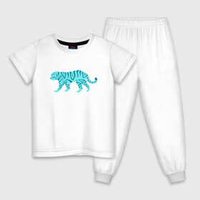Детская пижама хлопок с принтом водяной тигр 2022 в Петрозаводске, 100% хлопок |  брюки и футболка прямого кроя, без карманов, на брюках мягкая резинка на поясе и по низу штанин
 | 2022зима | blue water tiger | year of the tiger | водный тигр | год тигра | ёлка | кошка | новыйгод | синие полоски | тигр