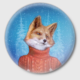 Значок с принтом НОВОГОДНИЙ ЛИС | CHRISTMAS FOX в Петрозаводске,  металл | круглая форма, металлическая застежка в виде булавки | 2022 | christmas | fox | merry | new | snow | winter | year | год | зима | лис | лиса | лисица | новый | рождество | рыжая | рыжий | снег
