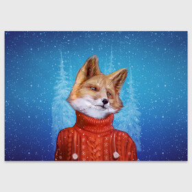 Поздравительная открытка с принтом НОВОГОДНИЙ ЛИС | CHRISTMAS FOX в Петрозаводске, 100% бумага | плотность бумаги 280 г/м2, матовая, на обратной стороне линовка и место для марки
 | 2022 | christmas | fox | merry | new | snow | winter | year | год | зима | лис | лиса | лисица | новый | рождество | рыжая | рыжий | снег