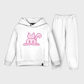 Детский костюм хлопок Oversize с принтом Розовый пиксельный кот (Pink pixel cat) в Петрозаводске,  |  | anime | cat | pink | pixel | pixel art | аниме | кот | писель | писель арт | розовый