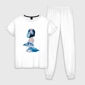 Женская пижама хлопок с принтом Nebula girl в Петрозаводске, 100% хлопок | брюки и футболка прямого кроя, без карманов, на брюках мягкая резинка на поясе и по низу штанин | anime | clouds | girl | nebula | space | аниме | астрология | девушка | космос | облака