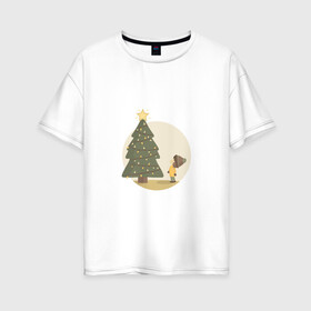 Женская футболка хлопок Oversize с принтом Звезда желаний в Петрозаводске, 100% хлопок | свободный крой, круглый ворот, спущенный рукав, длина до линии бедер
 | декабрь | дерево | елка | зима | новый год | праздник | празднование | рождество