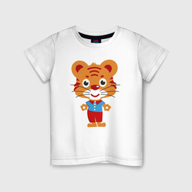 Детская футболка хлопок с принтом Тигряша в Петрозаводске, 100% хлопок | круглый вырез горловины, полуприлегающий силуэт, длина до линии бедер | дикие кошки | новый 2022 год | новый год | символ года | тигренок