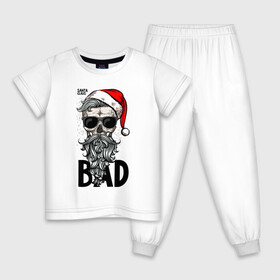 Детская пижама хлопок с принтом SANTA CLAUS BAD в Петрозаводске, 100% хлопок |  брюки и футболка прямого кроя, без карманов, на брюках мягкая резинка на поясе и по низу штанин
 | Тематика изображения на принте: bad | beard | christmas | hipster | new year | red cap | santa claus | skull | борода | красный колпак | новый год | очки | рождество | санта клаус | хипстер | череп