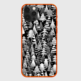 Чехол для iPhone 12 Pro с принтом Лес абстрактных ёлок в Петрозаводске, силикон | область печати: задняя сторона чехла, без боковых панелей | абстракция | ёлка | ель | лес | новогодний | новый год | паттерн | рождество | снег | снежинки | чернобелый