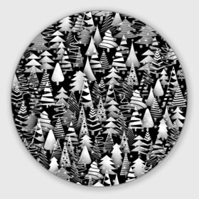 Круглый коврик для мышки с принтом Лес абстрактных ёлок в Петрозаводске, резина и полиэстер | круглая форма, изображение наносится на всю лицевую часть | абстракция | ёлка | ель | лес | новогодний | новый год | паттерн | рождество | снег | снежинки | чернобелый