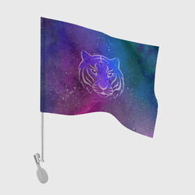 Флаг для автомобиля с принтом Космический тигр COSMO в Петрозаводске, 100% полиэстер | Размер: 30*21 см | tiger | восточный тигр | год тигра | космический | космос | кошка | тигр | тигренок | хищник