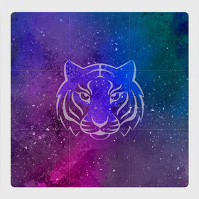 Магнитный плакат 3Х3 с принтом Космический тигр COSMO в Петрозаводске, Полимерный материал с магнитным слоем | 9 деталей размером 9*9 см | tiger | восточный тигр | год тигра | космический | космос | кошка | тигр | тигренок | хищник