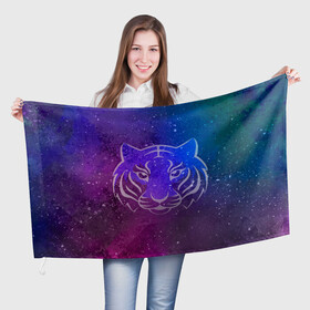 Флаг 3D с принтом Космический тигр COSMO в Петрозаводске, 100% полиэстер | плотность ткани — 95 г/м2, размер — 67 х 109 см. Принт наносится с одной стороны | tiger | восточный тигр | год тигра | космический | космос | кошка | тигр | тигренок | хищник