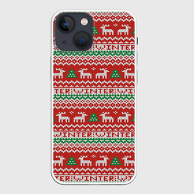 Чехол для iPhone 13 mini с принтом Deer Christmas Pattern в Петрозаводске,  |  | background | christmas | christmas pattern | deer | herringbone | holiday | knitted pattern | new year | pattern | texture | tree | вязаный узор | елка | елочка | новогодний узор | новый год | олени | паттерн | праздник | рождество | текстура | узор | фон