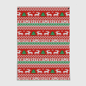 Постер с принтом Deer Christmas Pattern в Петрозаводске, 100% бумага
 | бумага, плотность 150 мг. Матовая, но за счет высокого коэффициента гладкости имеет небольшой блеск и дает на свету блики, но в отличии от глянцевой бумаги не покрыта лаком | background | christmas | christmas pattern | deer | herringbone | holiday | knitted pattern | new year | pattern | texture | tree | вязаный узор | елка | елочка | новогодний узор | новый год | олени | паттерн | праздник | рождество | текстура | узор | фон