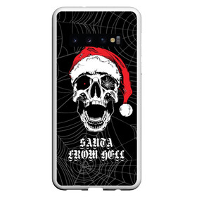 Чехол для Samsung Galaxy S10 с принтом Santa Сlaus from hell в Петрозаводске, Силикон | Область печати: задняя сторона чехла, без боковых панелей | christmas | new year | red cap | santa claus | santa from hell | skull | spider web | дед мороз | красный колпак | новый год | паутина | рождество | санта из ада | санта клаус | череп