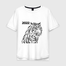 Мужская футболка хлопок Oversize с принтом ТиГрРрА в Петрозаводске, 100% хлопок | свободный крой, круглый ворот, “спинка” длиннее передней части | Тематика изображения на принте: 2022 | зима | кот | новый год | тигр