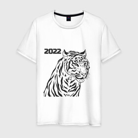 Мужская футболка хлопок с принтом ТиГрРрА в Петрозаводске, 100% хлопок | прямой крой, круглый вырез горловины, длина до линии бедер, слегка спущенное плечо. | Тематика изображения на принте: 2022 | зима | кот | новый год | тигр