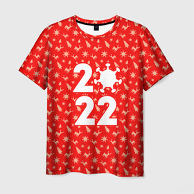 Мужская футболка 3D с принтом Новый год с оленями и короновирусом в Петрозаводске, 100% полиэфир | прямой крой, круглый вырез горловины, длина до линии бедер | 2022 | new year | год тигра | короновирус | новогодний узор | новый год | олени | узор с оленями