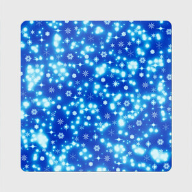 Магнит виниловый Квадрат с принтом Сверкающие снежинки в Петрозаводске, полимерный материал с магнитным слоем | размер 9*9 см, закругленные углы | blue | christmas | cold | ice | new year | snow | snowflakes | stars | winter | блеск | звезды | зима | зимний орнамент | иней | космические снежинки | кристаллы | лед | мороз | новогодний узор | новый год | подарок | рождество