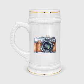 Кружка пивная с принтом Ретро фотокамера в Петрозаводске,  керамика (Материал выдерживает высокую температуру, стоит избегать резкого перепада температур) |  объем 630 мл | камера | ретро | фото | фотоаппарат | фотограф