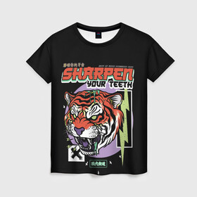Женская футболка 3D с принтом Поточи зубки тигр 2022 в Петрозаводске, 100% полиэфир ( синтетическое хлопкоподобное полотно) | прямой крой, круглый вырез горловины, длина до линии бедер | 2022 | sharpen your teeth | год тигра | зубы | поточи | тигр