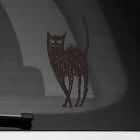 Наклейка на автомобиль с принтом Рисованная кошка в Петрозаводске, ПВХ |  | black | cat | кот | рисунок | черный