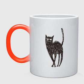Кружка хамелеон с принтом Рисованная кошка в Петрозаводске, керамика | меняет цвет при нагревании, емкость 330 мл | Тематика изображения на принте: black | cat | кот | рисунок | черный